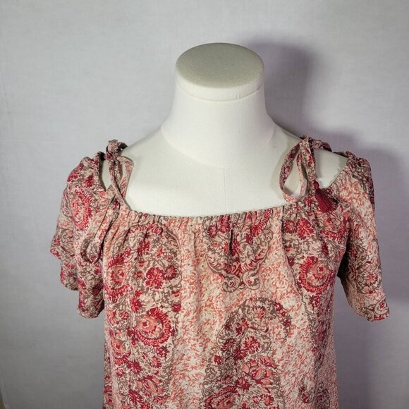 Madewell S Pink & Red Paisley Lightweight Off-Shoulder Silk Mini Dress Size S - Picture 8 of 10